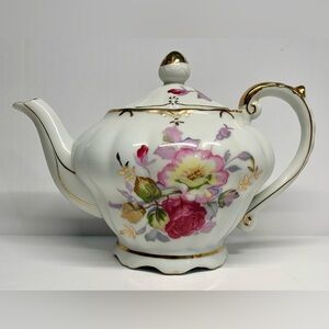 Vintage Porcelain Ceramic TILSO Musical Floral Teapot Plays "Tea for Two" Japan